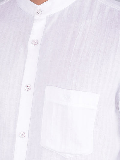 White Vertical Stripes Linen Shirt-Men Shirts-Crimsoune Club