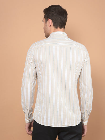 Beige Vertical Striped 100% Cotton Shirt-Men Shirts-Crimsoune Club