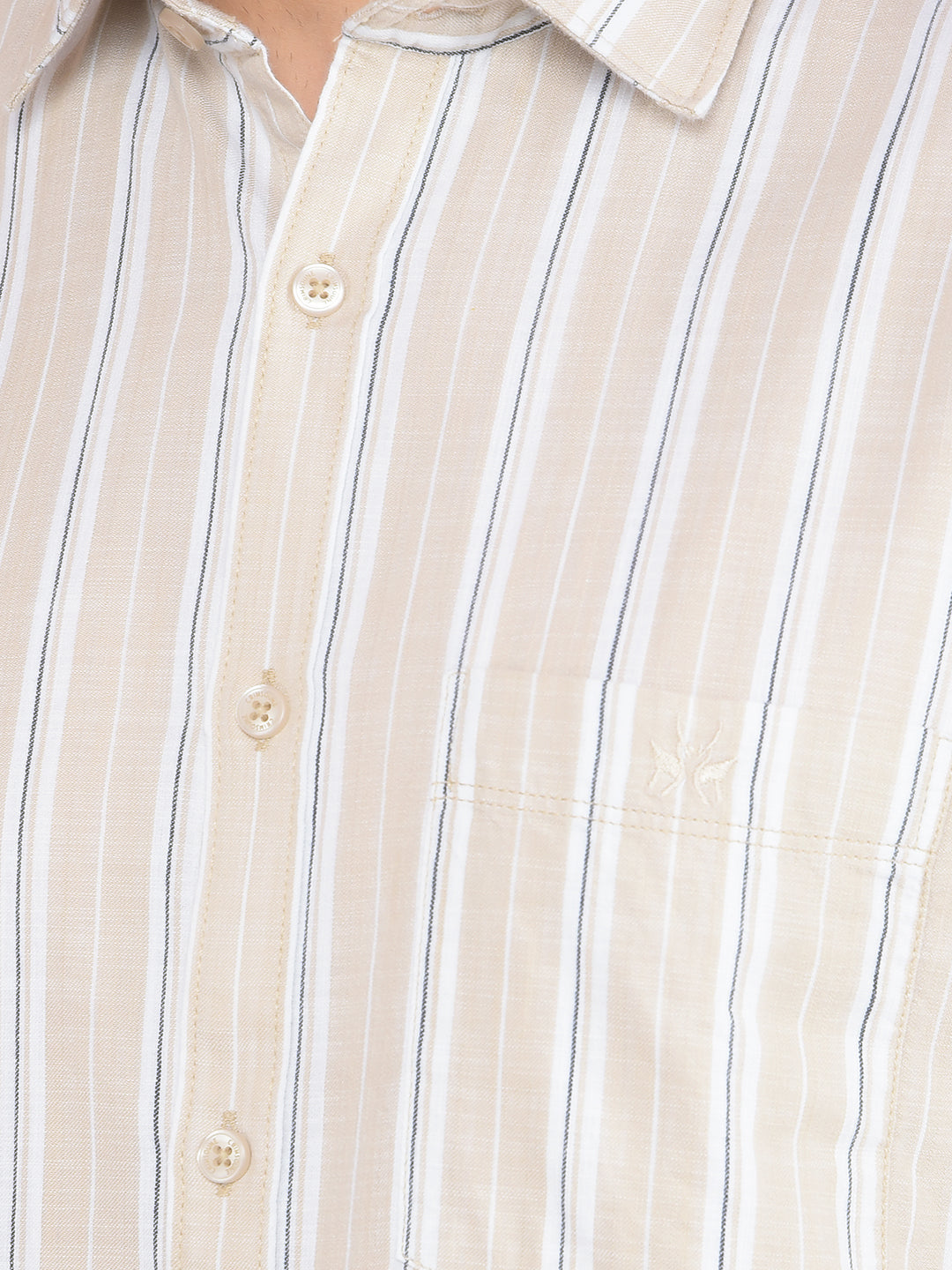 Beige Vertical Striped 100% Cotton Shirt-Men Shirts-Crimsoune Club