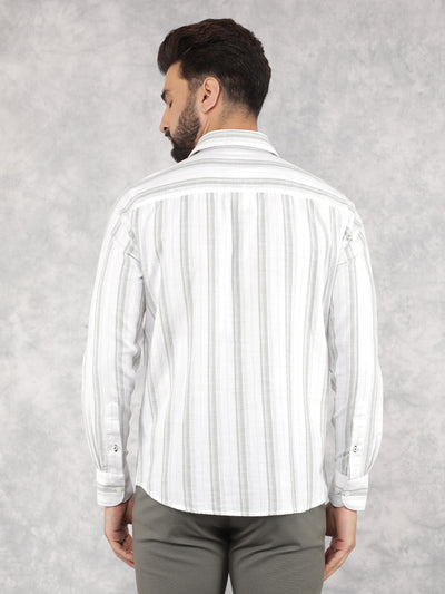 Green Vertical Stripes 100% Cotton Shirt-Men Shirts-Crimsoune Club