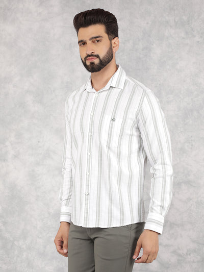 Green Vertical Stripes 100% Cotton Shirt-Men Shirts-Crimsoune Club