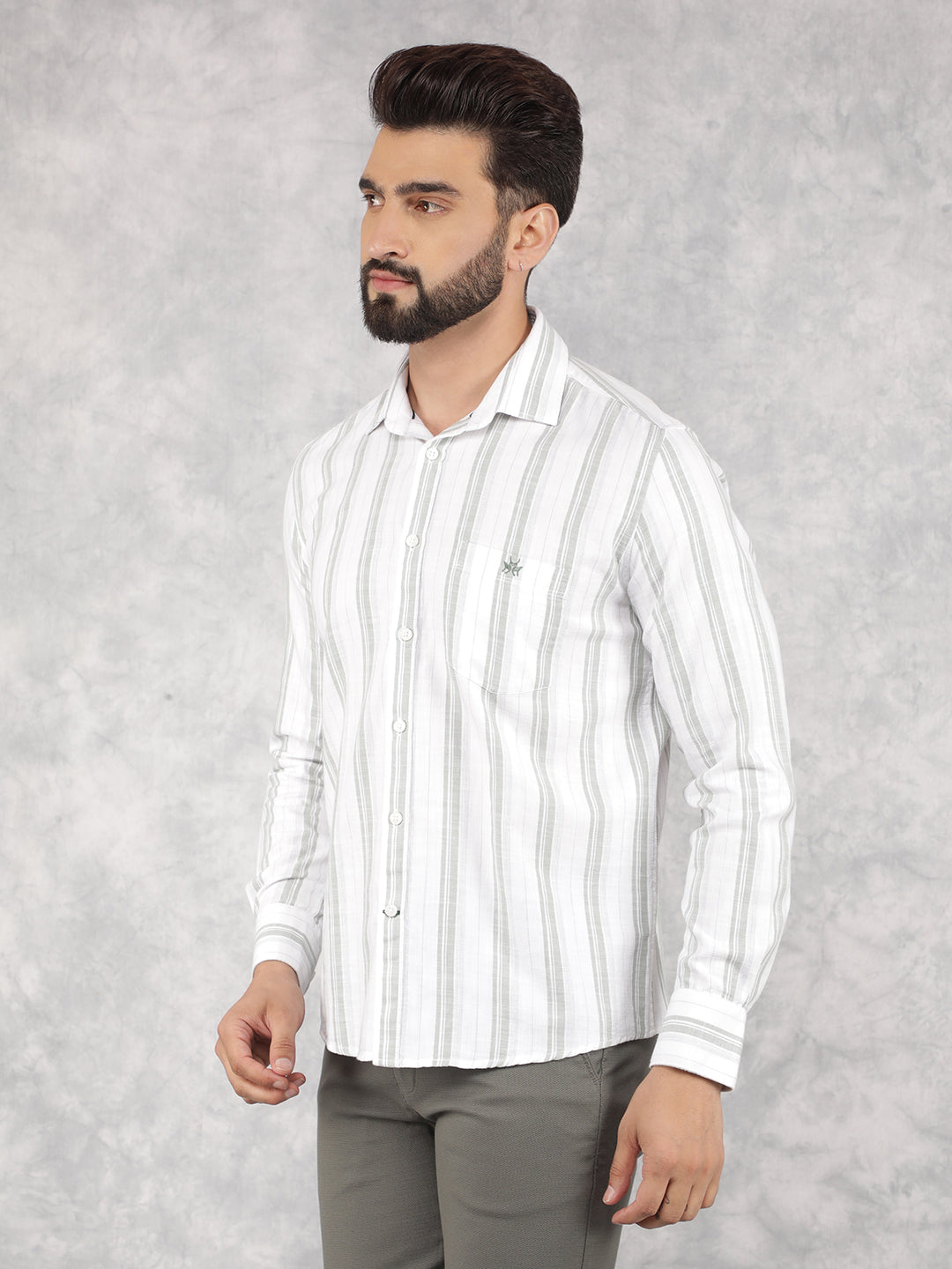 Green Vertical Stripes 100% Cotton Shirt-Men Shirts-Crimsoune Club