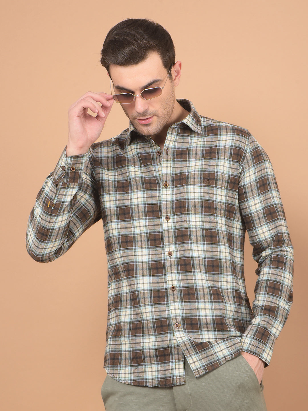 Brown Checked Shirt-Men Shirts-Crimsoune Club