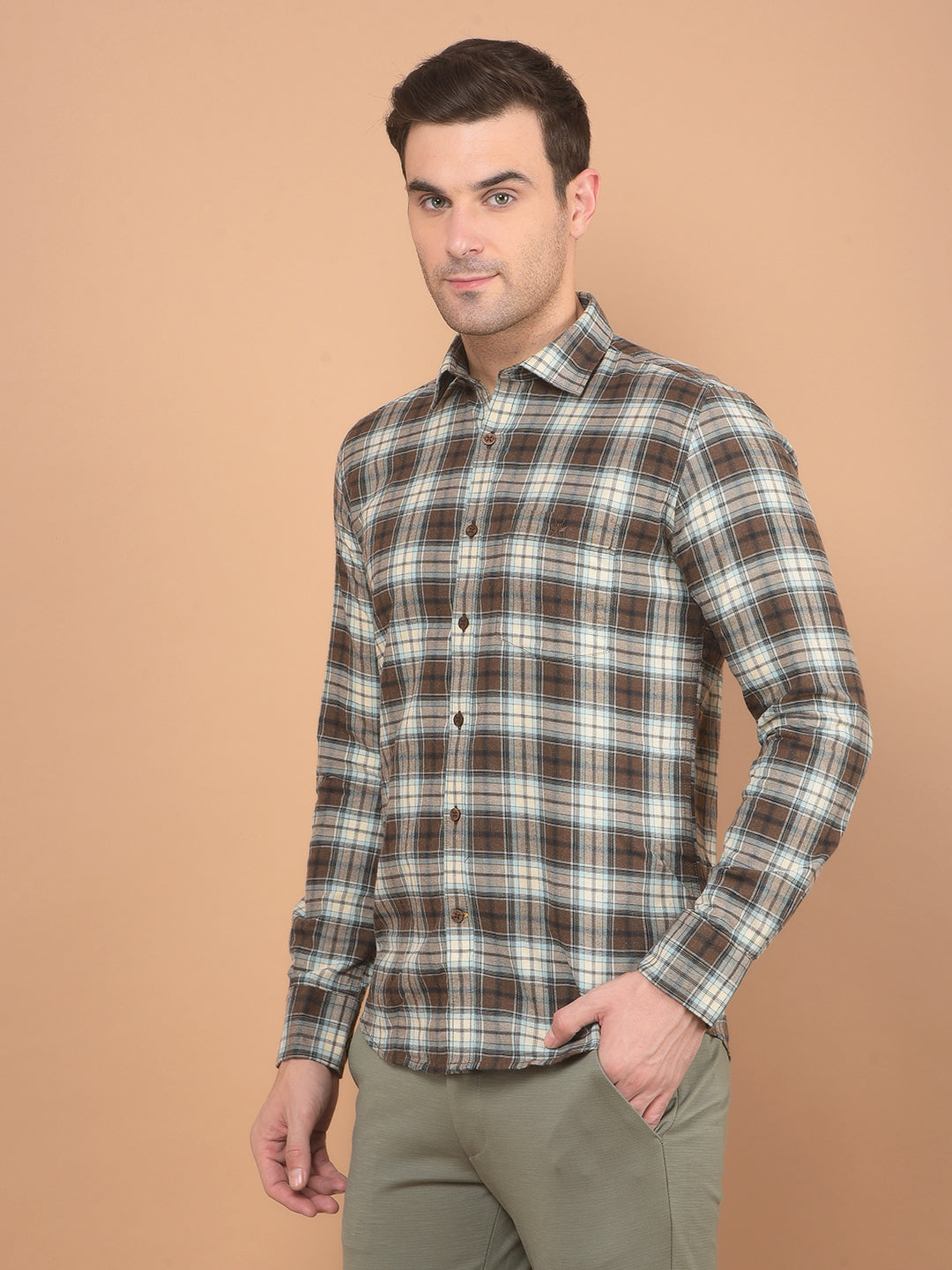 Brown Checked Shirt-Men Shirts-Crimsoune Club