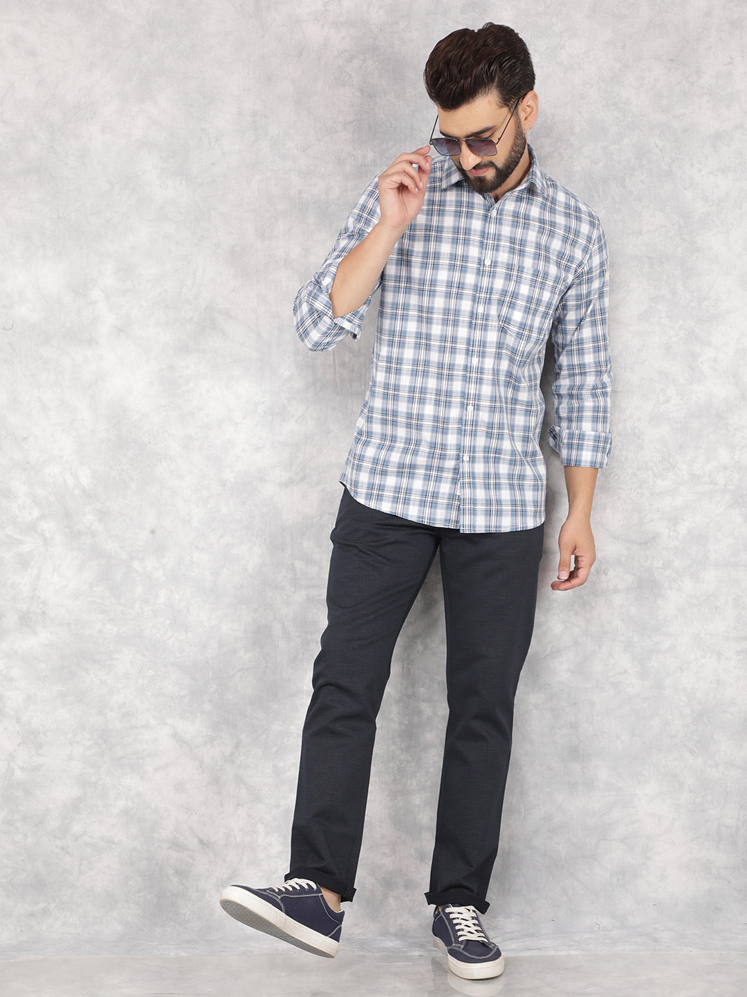 Blue Checked 100% Cotton Shirt-Men Shirts-Crimsoune Club