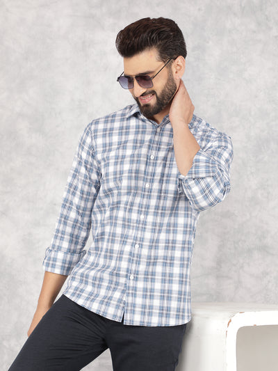 Blue Checked 100% Cotton Shirt-Men Shirts-Crimsoune Club