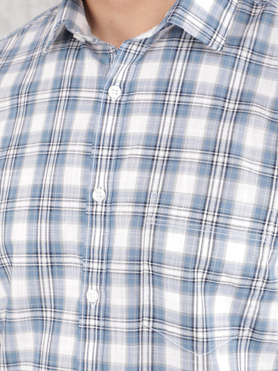 Blue Checked 100% Cotton Shirt-Men Shirts-Crimsoune Club