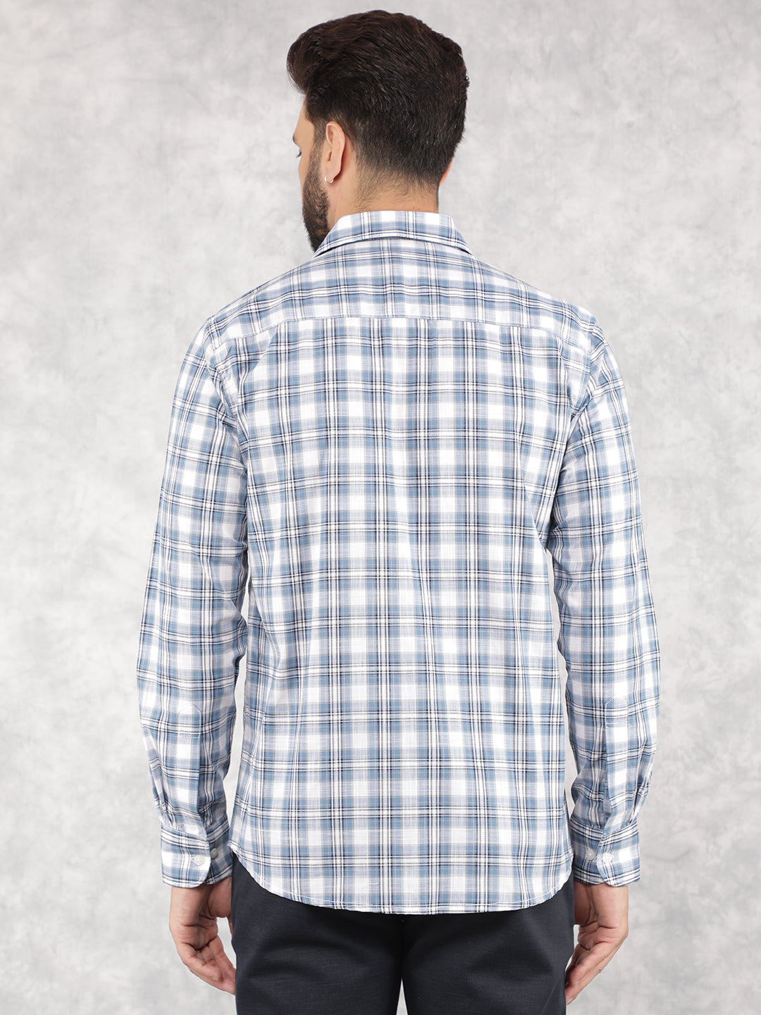 Blue Checked 100% Cotton Shirt-Men Shirts-Crimsoune Club