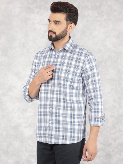 Blue Checked 100% Cotton Shirt-Men Shirts-Crimsoune Club