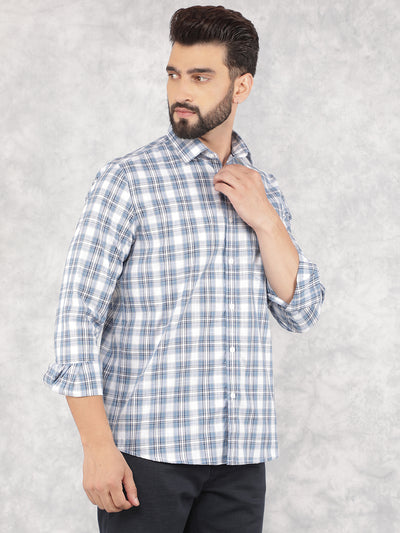 Blue Checked 100% Cotton Shirt-Men Shirts-Crimsoune Club