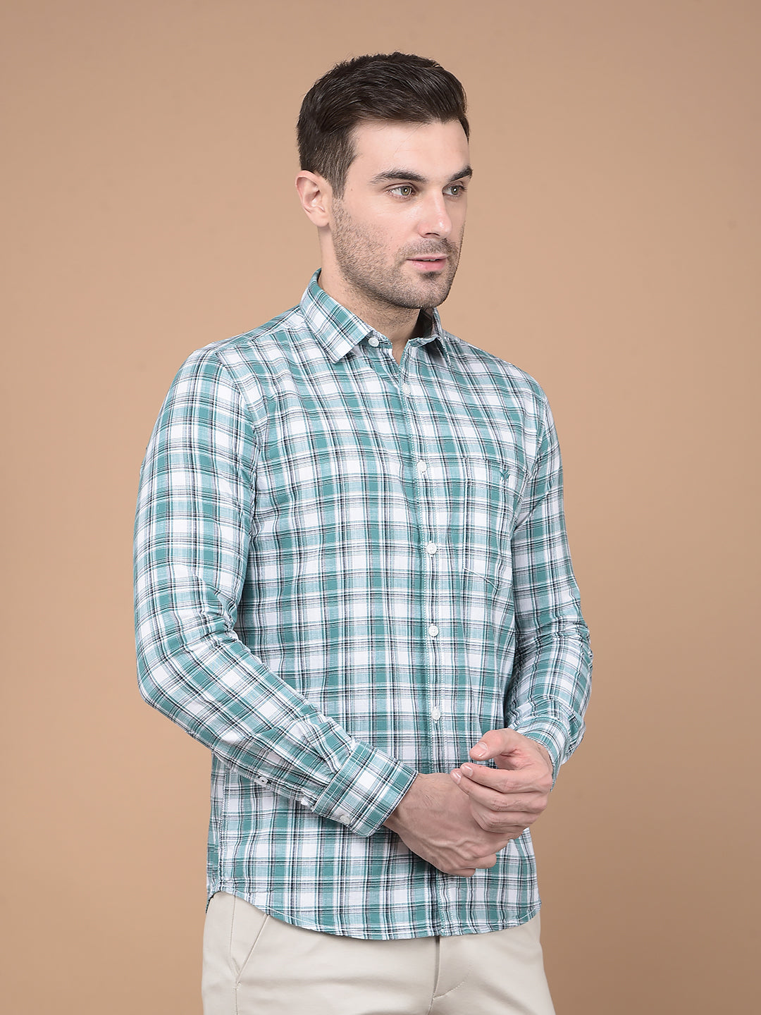 Green Checked 100% Cotton Shirt