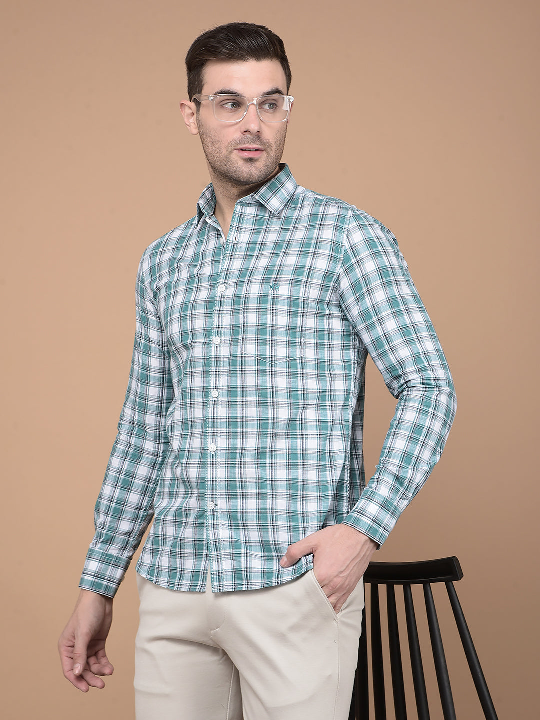 Green Checked 100% Cotton Shirt