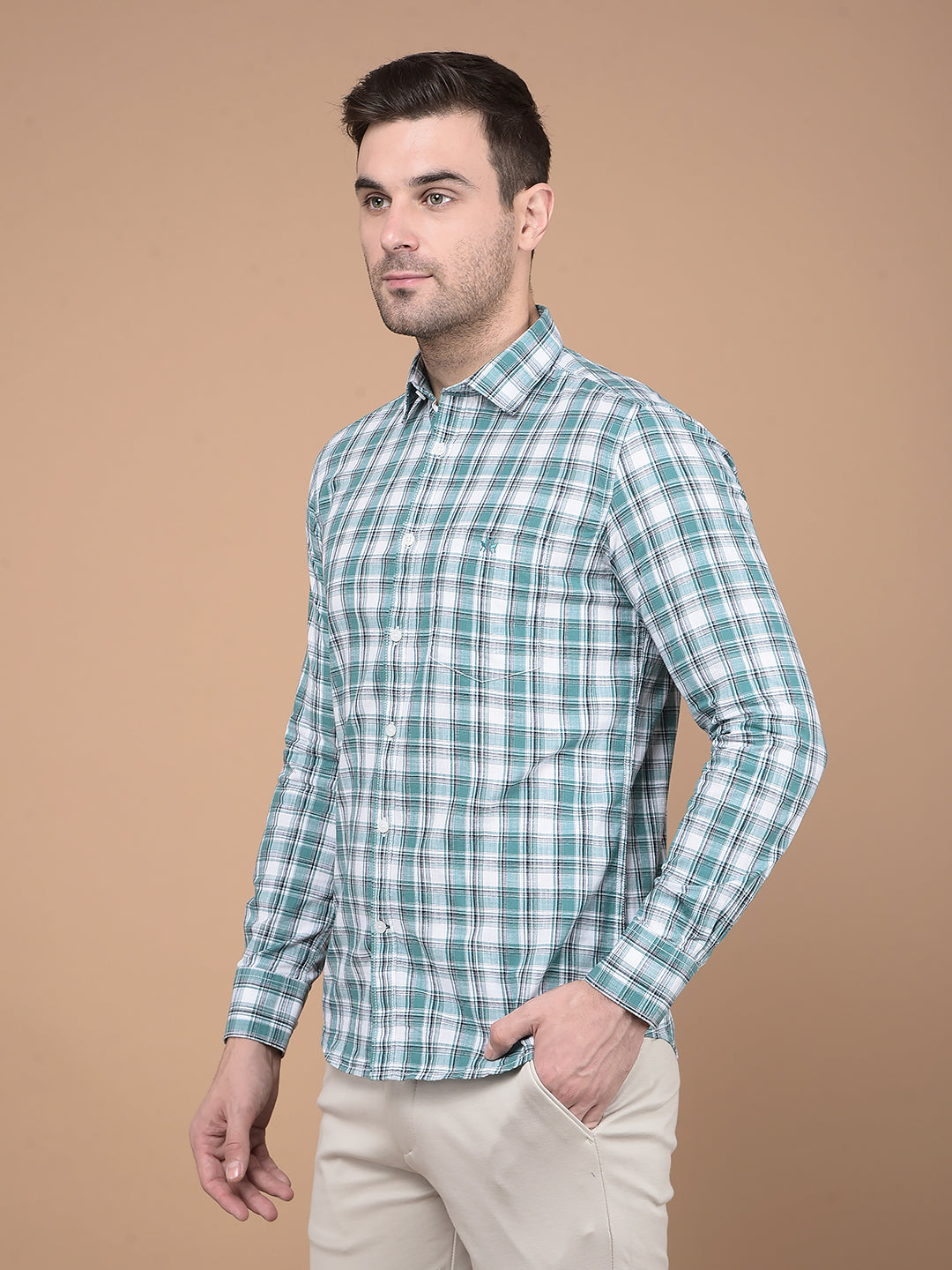 Green Checked 100% Cotton Shirt