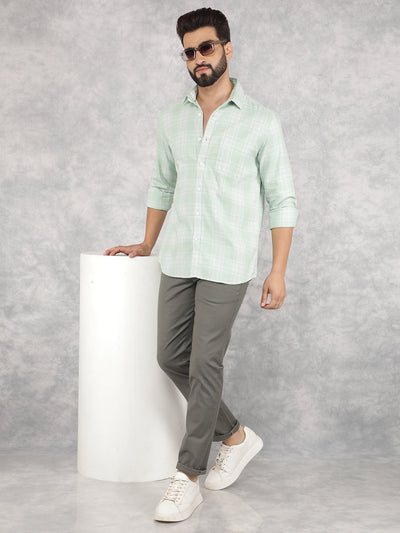 Green Checked 100% Cotton Shirt-Men Shirts-Crimsoune Club