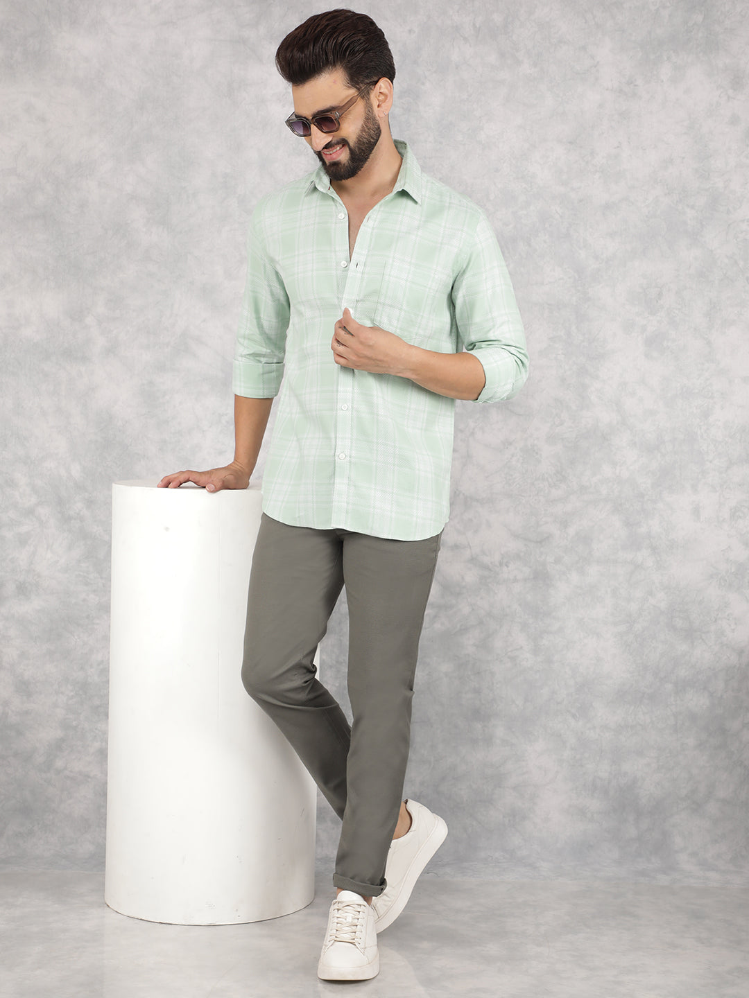 Green Checked 100% Cotton Shirt-Men Shirts-Crimsoune Club