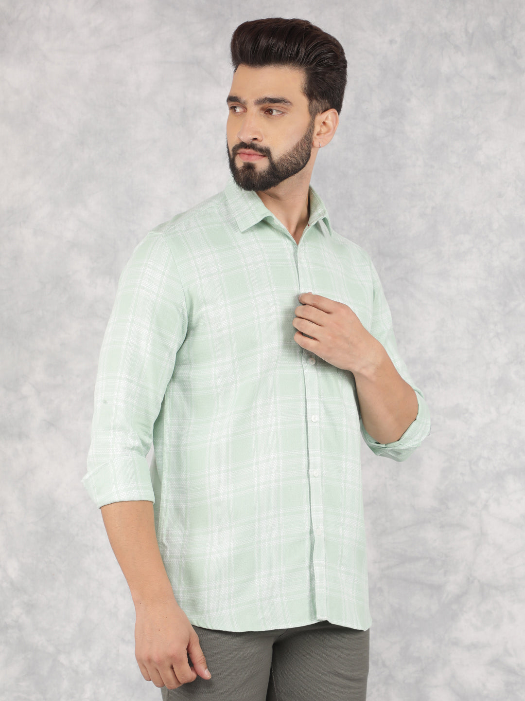 Green Checked 100% Cotton Shirt-Men Shirts-Crimsoune Club