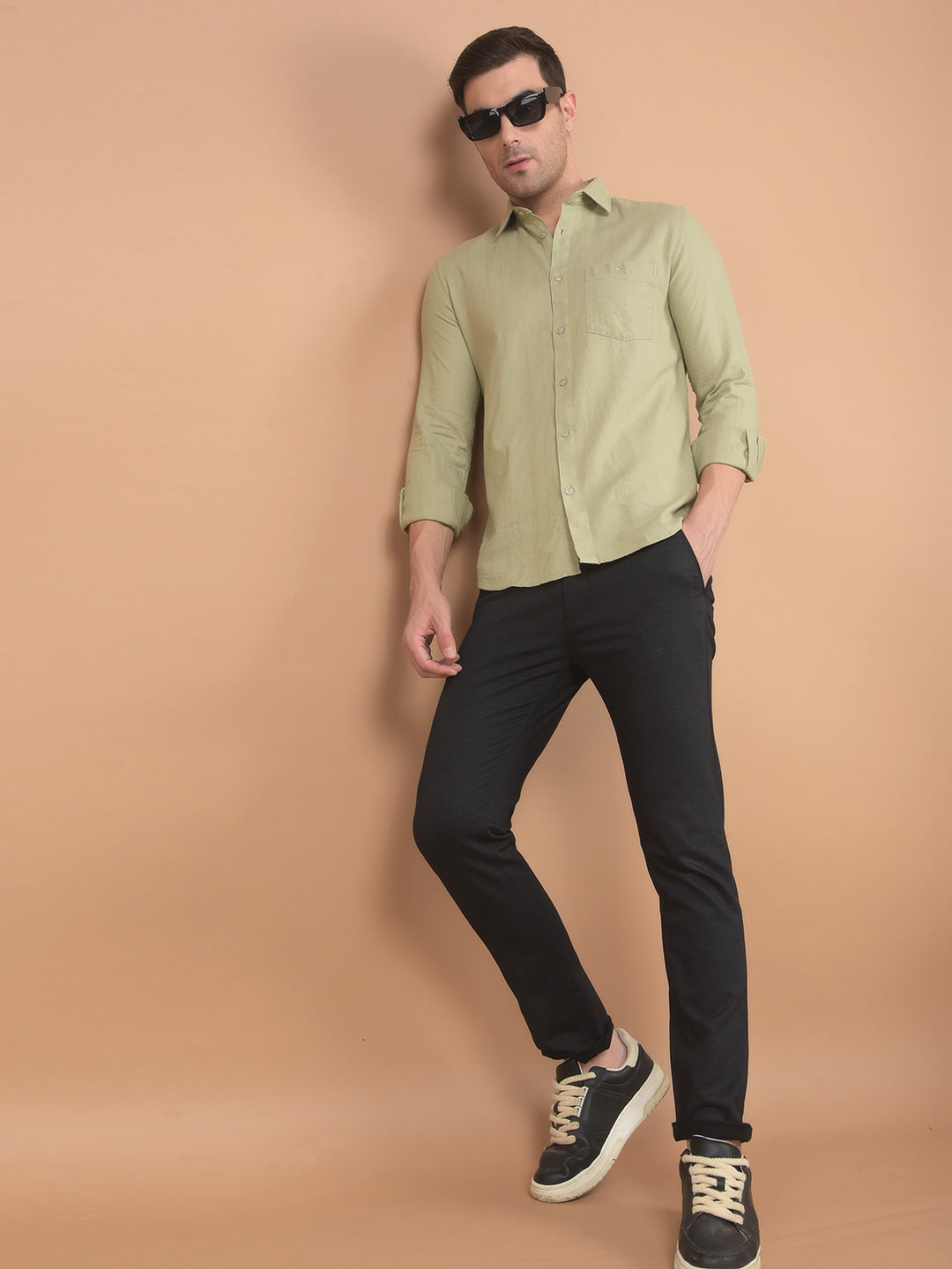 Green 100% Cotton Shirt-Men Shirts-Crimsoune Club