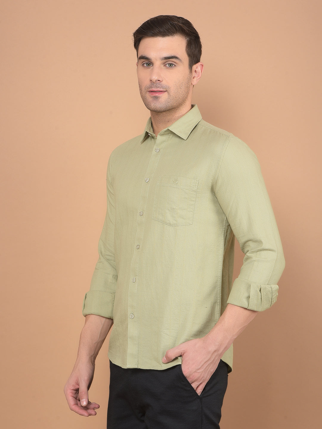 Green 100% Cotton Shirt-Men Shirts-Crimsoune Club