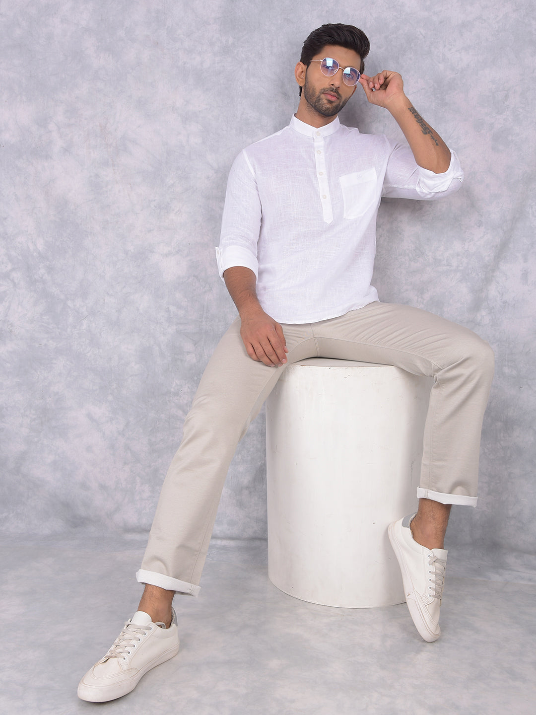 White Linen Kurta-Men Kurtas-Crimsoune Club