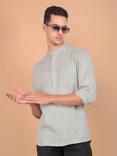 Green Textured Linen Kurta-Men Kurtas-Crimsoune Club