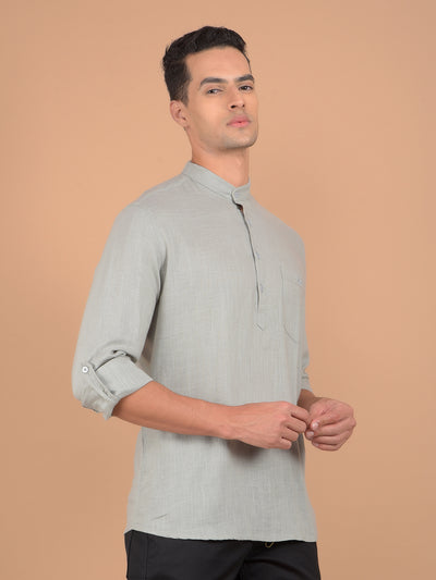 Green Textured Linen Kurta-Men Kurtas-Crimsoune Club