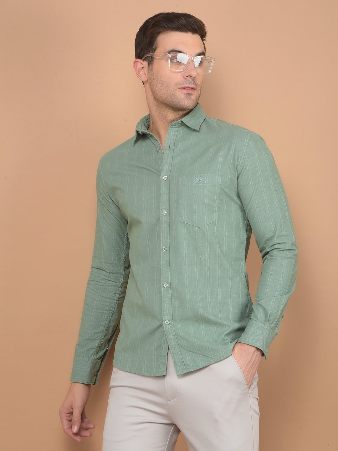 Green Checked 100% Cotton Corduroy Shirt-Men Shirts-Crimsoune Club