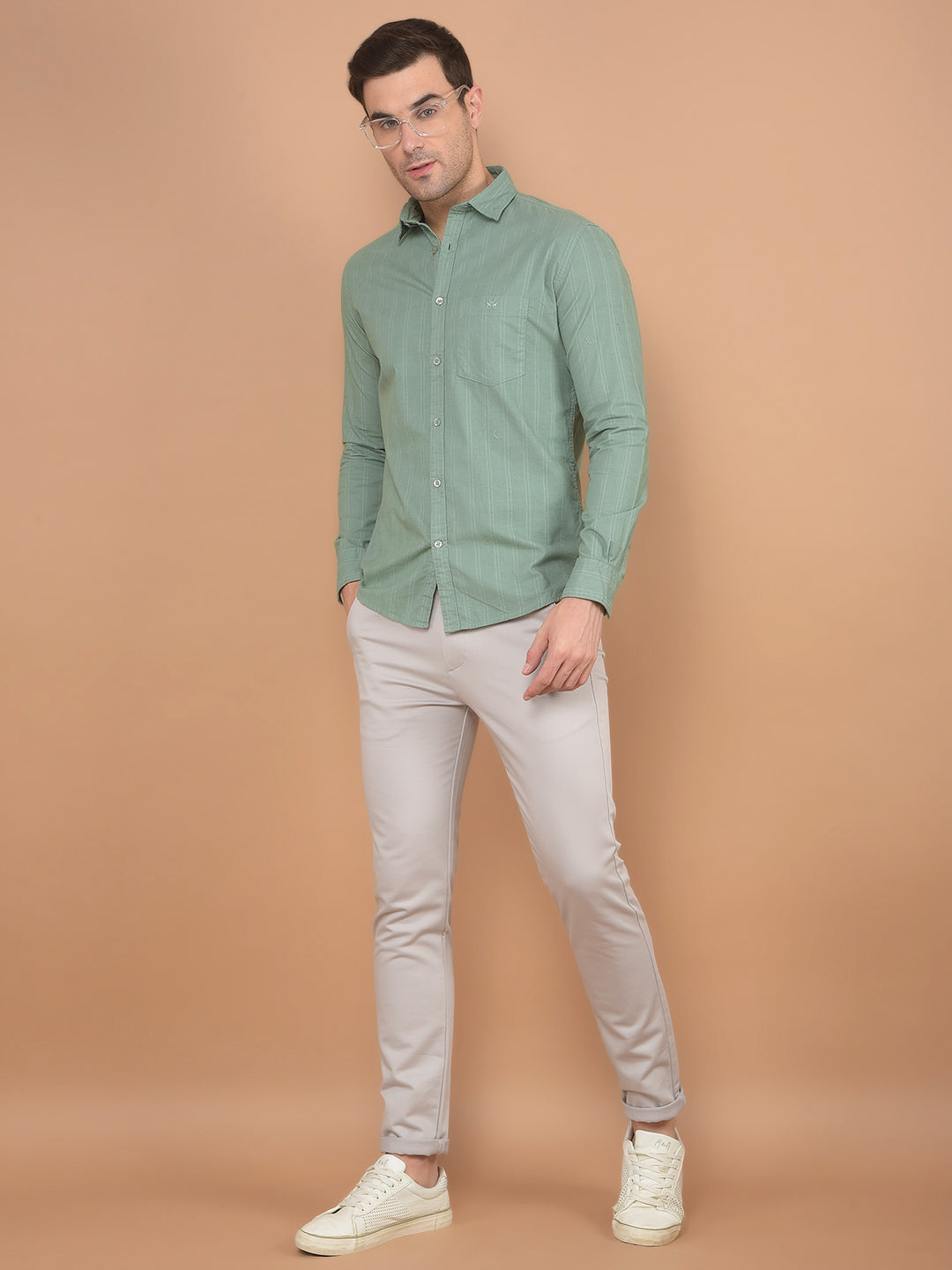 Green Checked 100% Cotton Corduroy Shirt-Men Shirts-Crimsoune Club