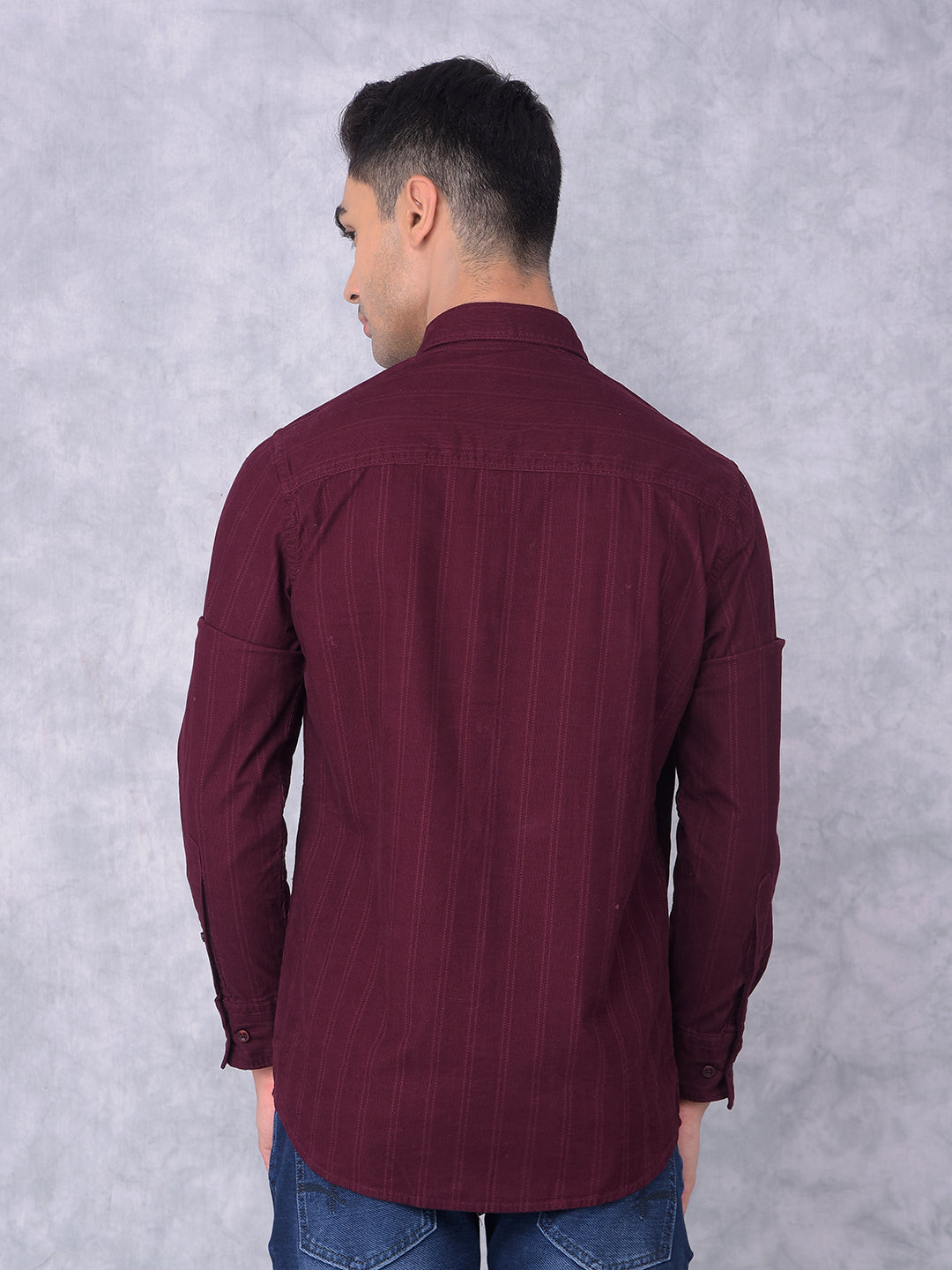 Wine Vertical Stripes 100% Cotton Shirt-Men Shirts-Crimsoune Club