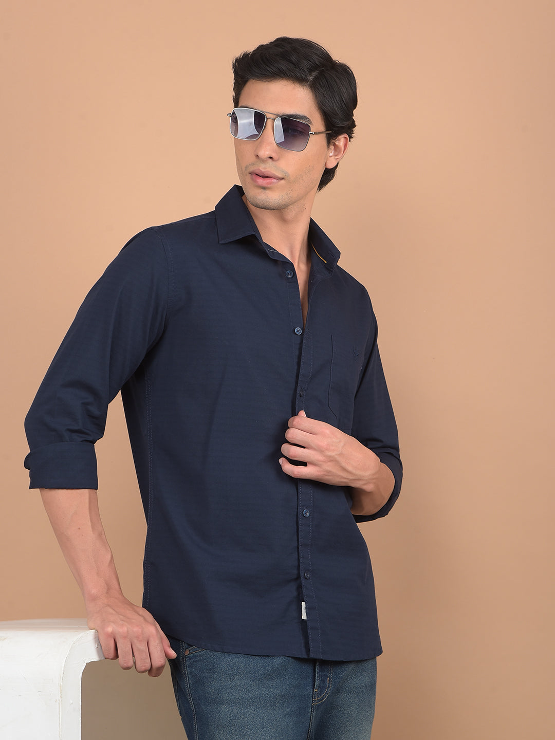 Navy Blue Horizontal Stripes Shirt-Men Shirts-Crimsoune Club