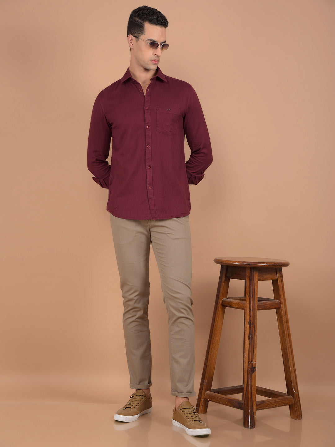 Maroon 100% Cotton Shirt-Men Shirts-Crimsoune Club