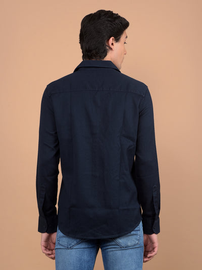 Navy Blue Printed 100% Cotton Shirt-Men Shirts-Crimsoune Club