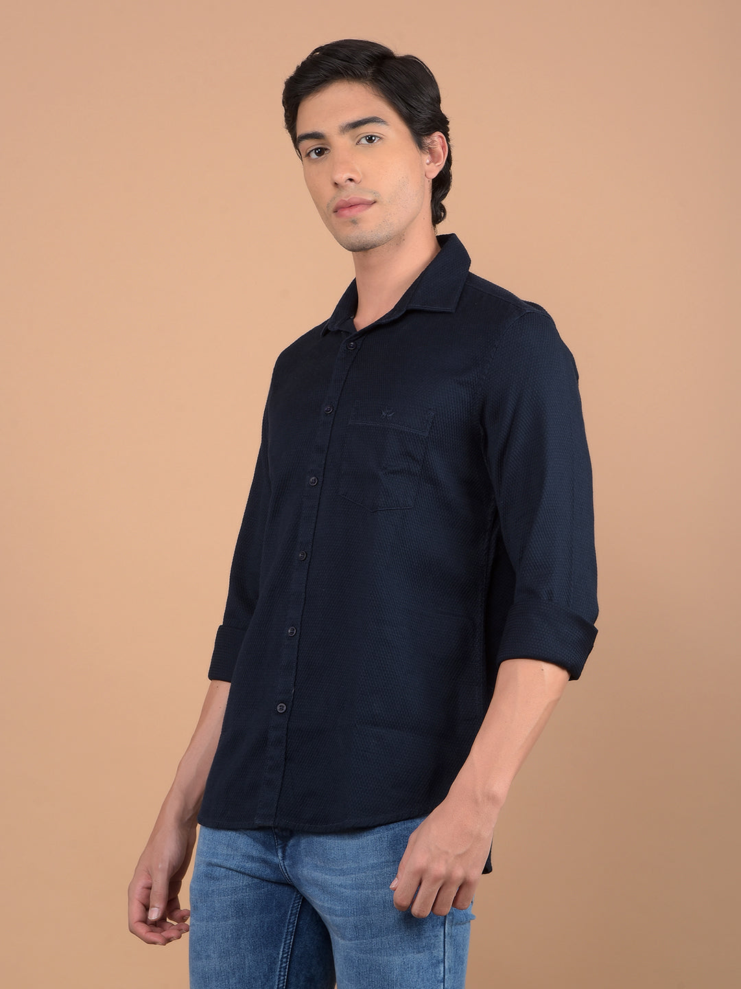 Navy Blue Printed 100% Cotton Shirt-Men Shirts-Crimsoune Club