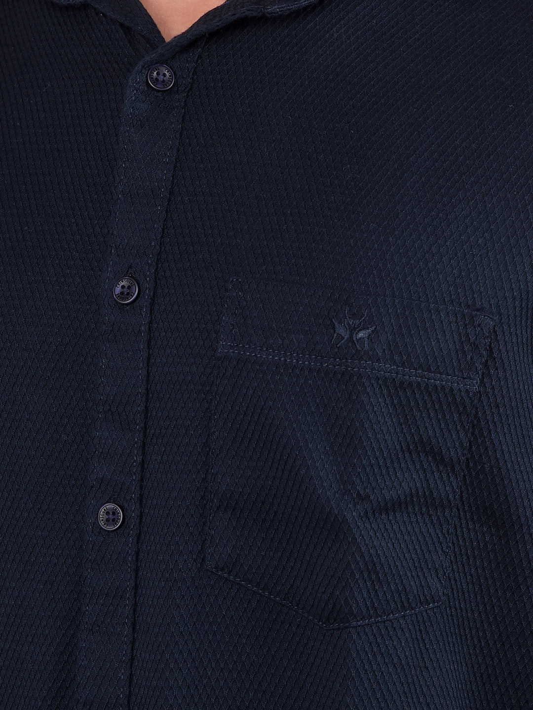 Navy Blue Printed 100% Cotton Shirt-Men Shirts-Crimsoune Club