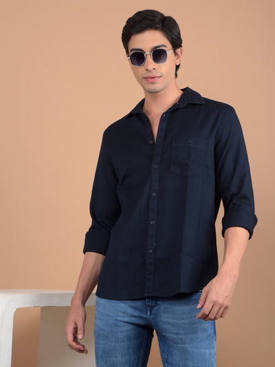 Navy Blue Printed 100% Cotton Shirt-Men Shirts-Crimsoune Club