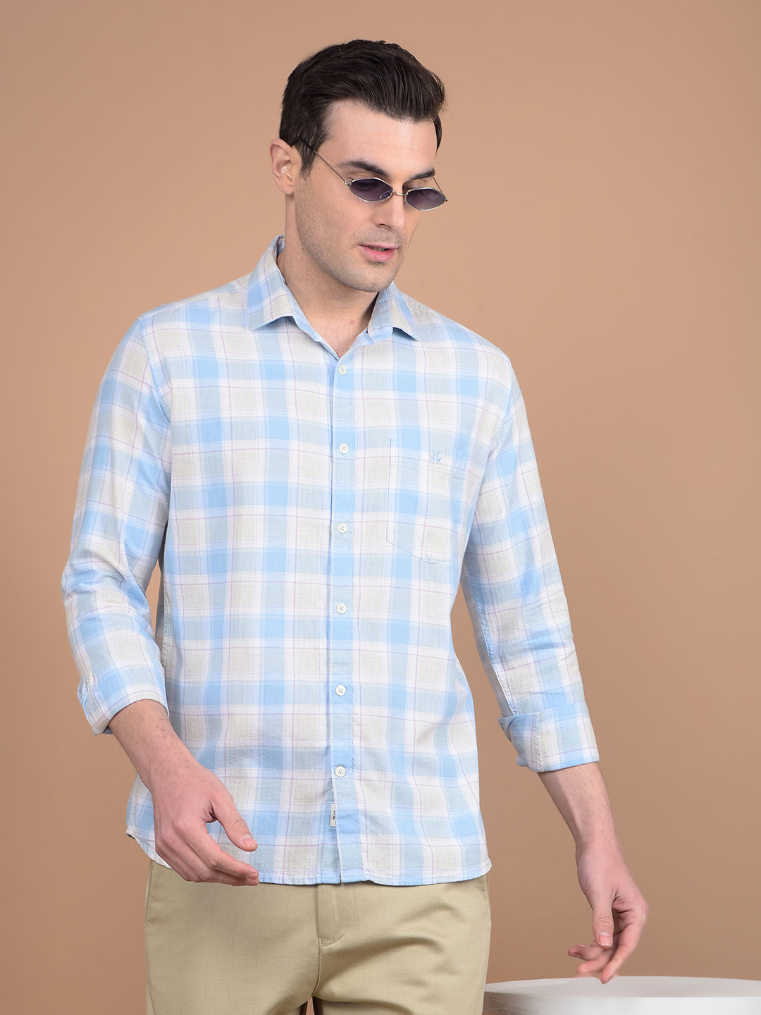 Blue Checked 100% Cotton Shirt