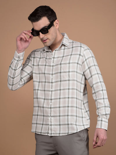 Beige Checked 100% Cotton Shirt