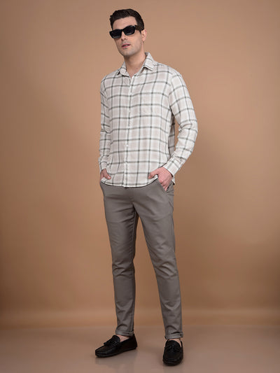 Beige Checked 100% Cotton Shirt