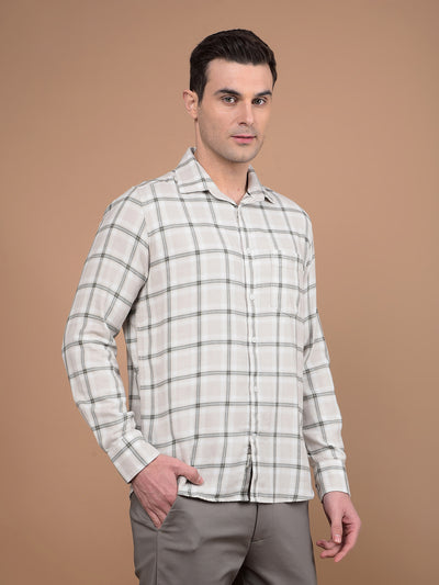 Beige Checked 100% Cotton Shirt