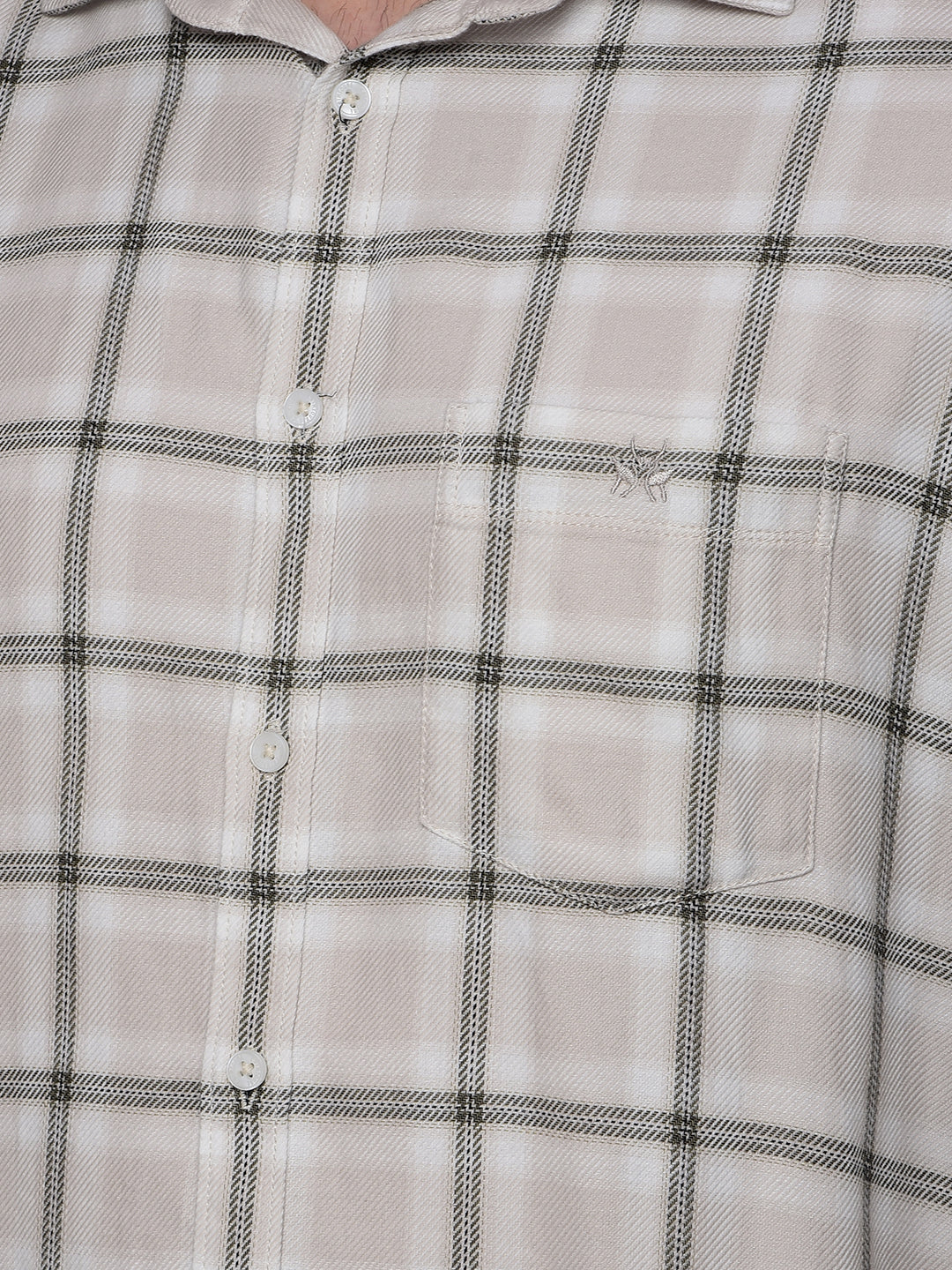 Beige Checked 100% Cotton Shirt