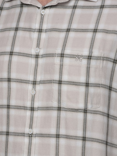 Beige Checked 100% Cotton Shirt-Men Shirts-Crimsoune Club