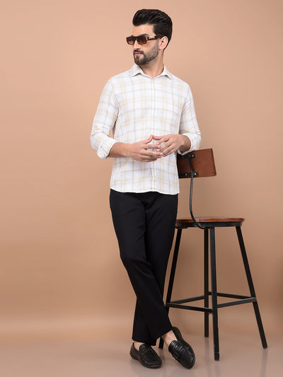 Beige Checked 100% Cotton Shirt