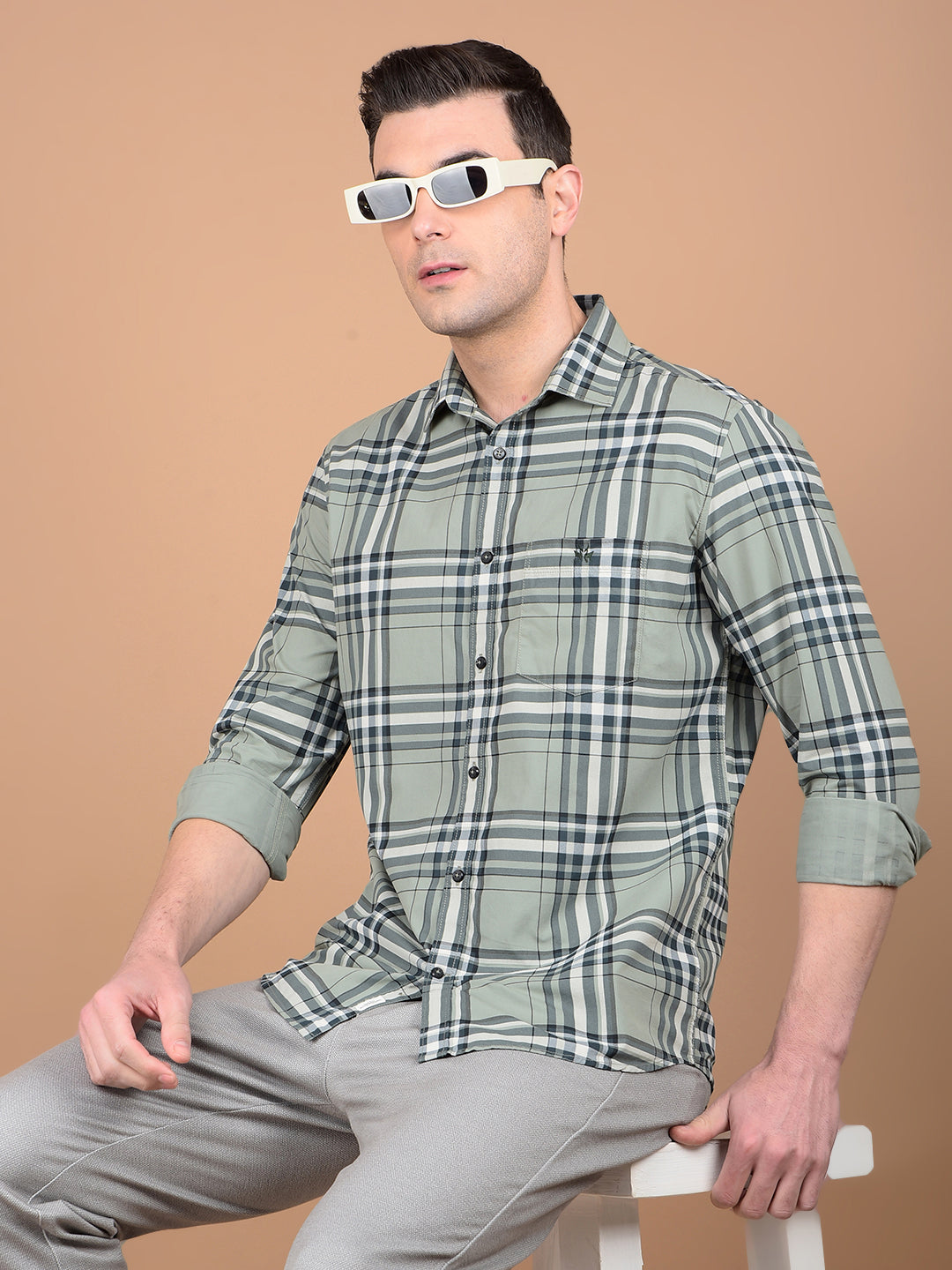 Green Checked 100% Cotton Shirt