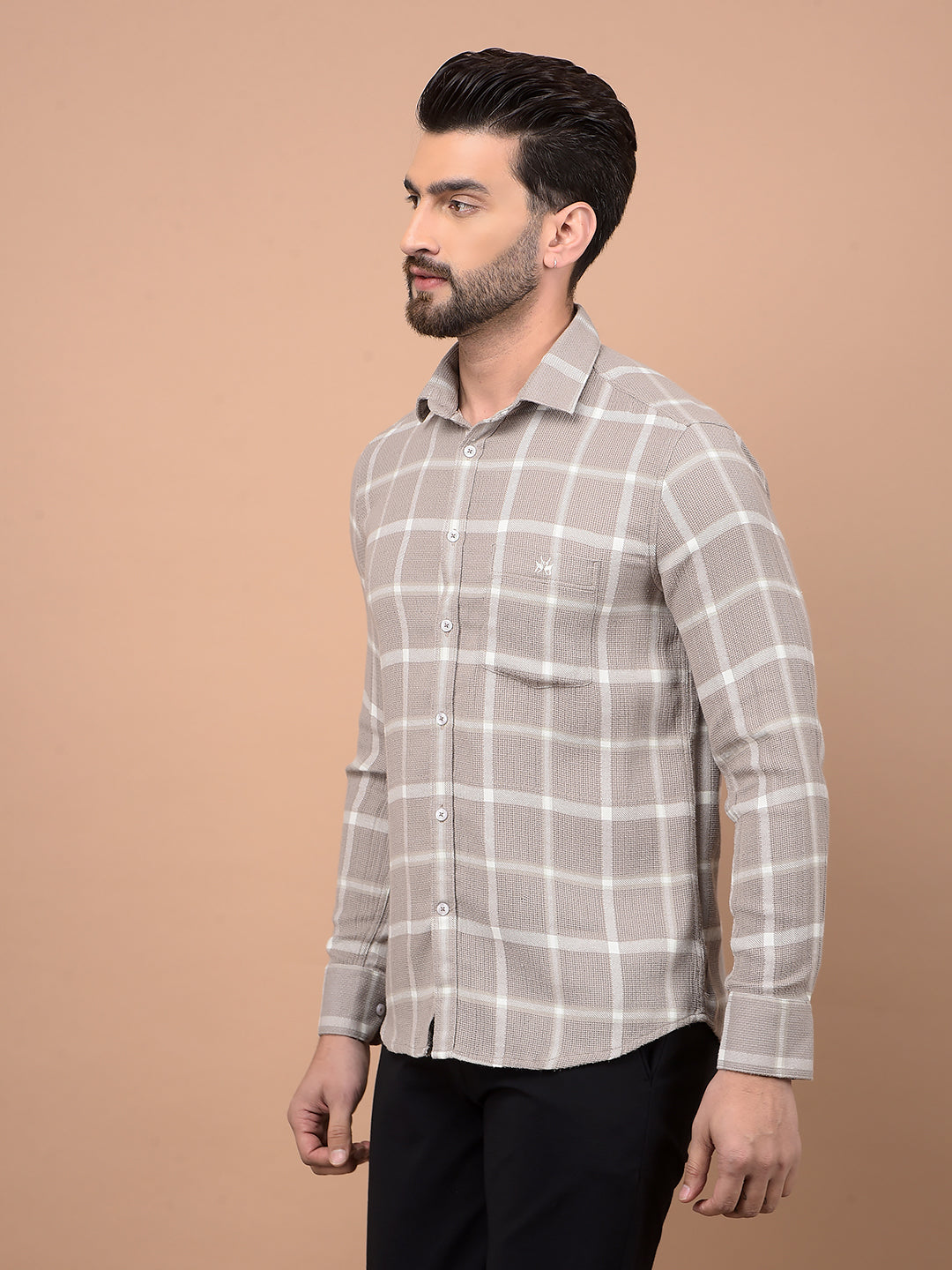 Beige Checked Shirt