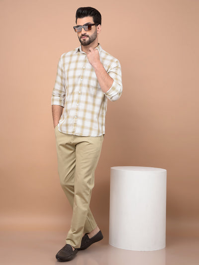 Beige Checked 100% Cotton Shirt