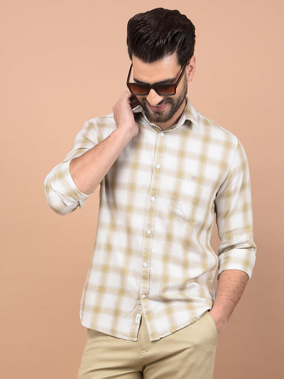 Beige Checked 100% Cotton Shirt