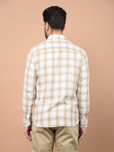 Beige Checked 100% Cotton Shirt