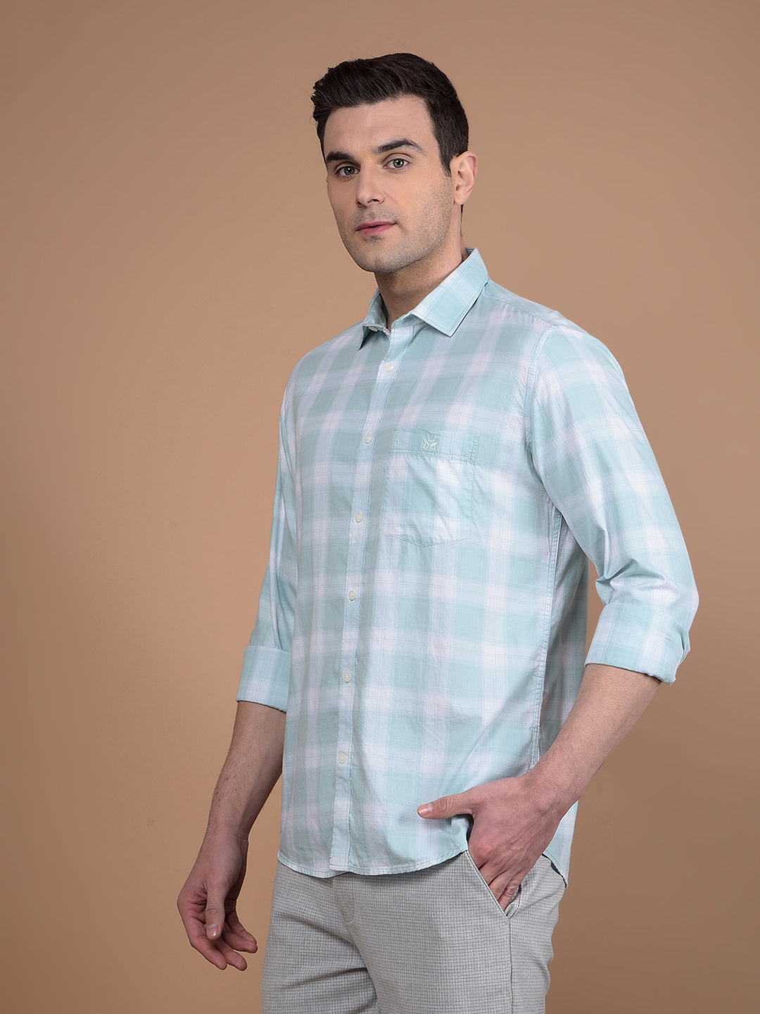 Green Checked 100% Cotton Shirt