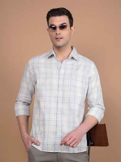 Beige Checked 100% Cotton Shirt