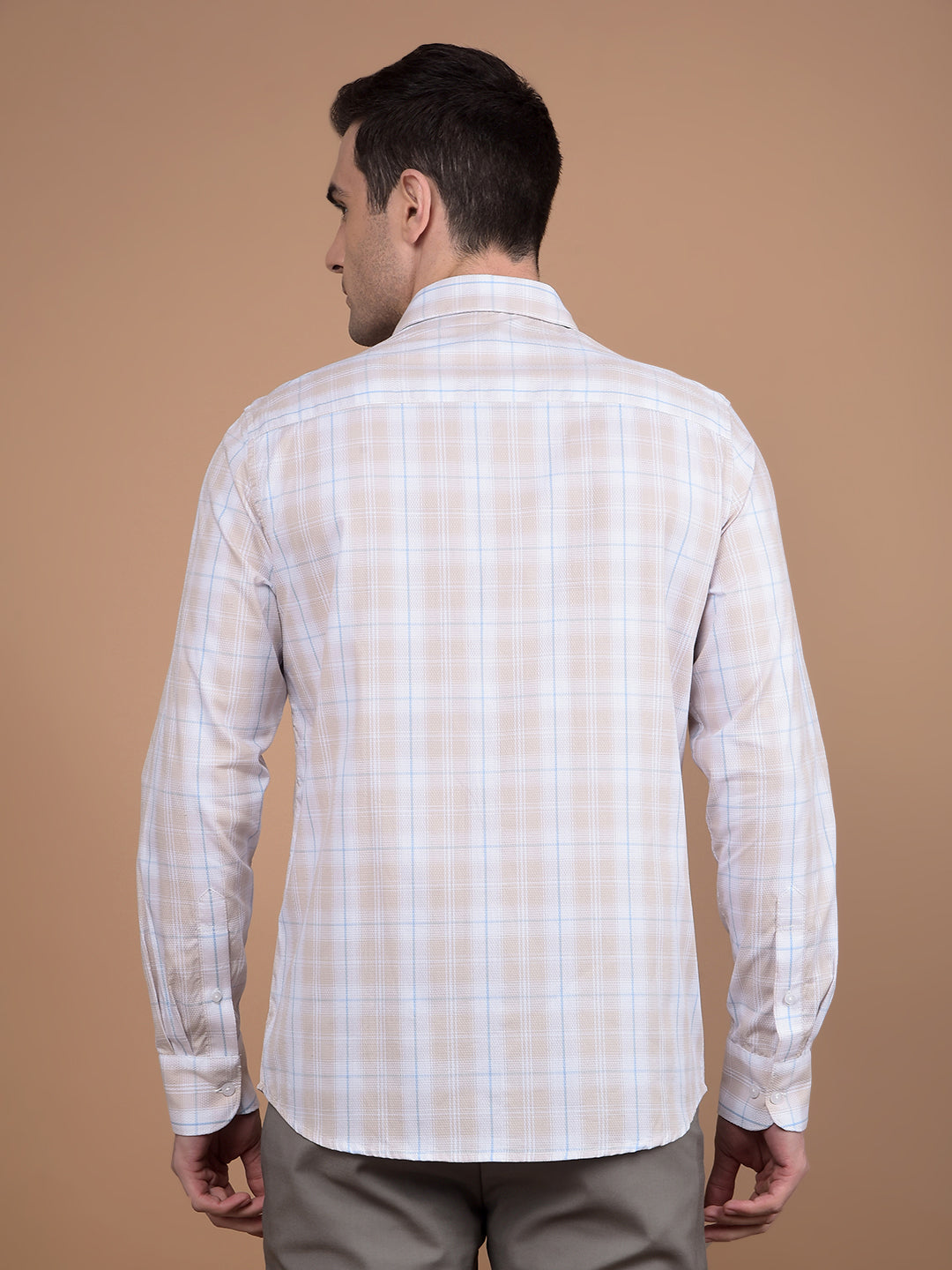 Beige Checked 100% Cotton Shirt