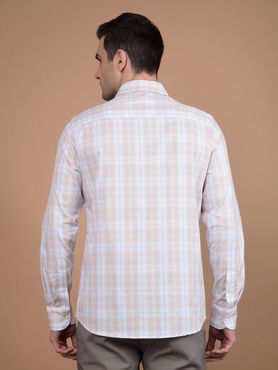 Beige Checked 100% Cotton Shirt-Men Shirts-Crimsoune Club